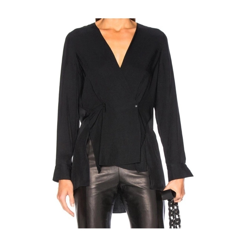 Rag & Bone Women's Black Debbie V-Neckline Black Button Collar Top Size Small